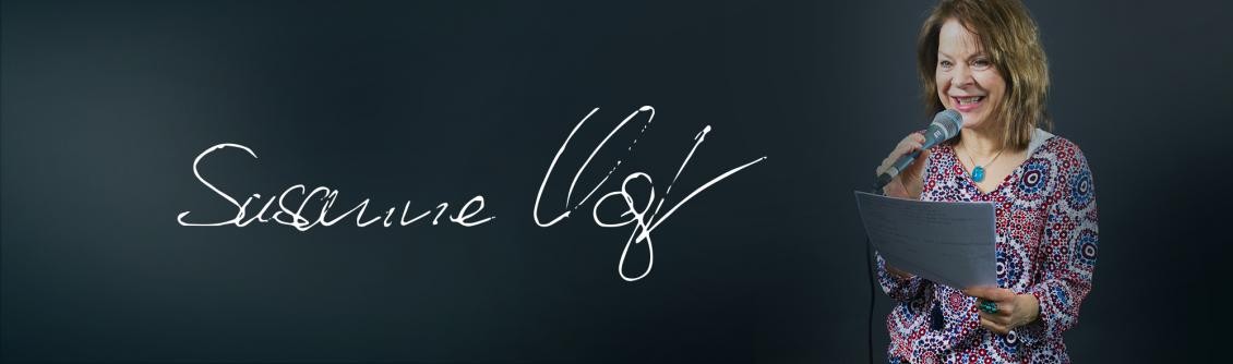 Unterschrift von Susanne Vogt und Foto mit Mikrofon